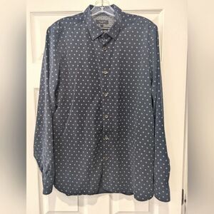 TED BAKER Men Navy blue Long Sleeve Casual dress Formal button Down shir sz L-4